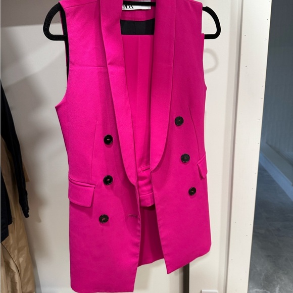 Zara Jackets & Blazers - Zara Fuchsia Double-Breasted Vest